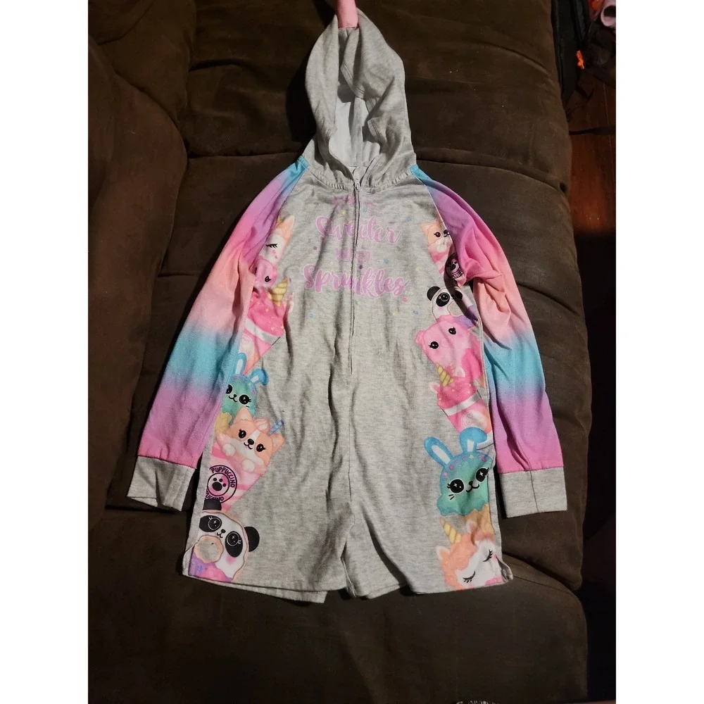 Justice life is sweeter with sprinkles one piece pajamas‎ hood size 6 7